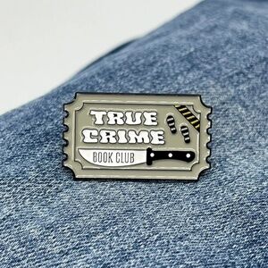 NEW Collectible Book Club Enamel Pin, Designer True Crime Brooch Vintage Grey